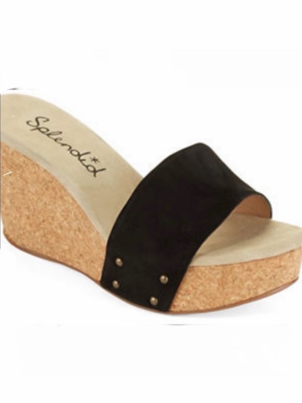 Splendid Greenville Leather Cork Platform Wedge Sandals Black 7.5